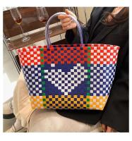Nuevas llegadas de individualidad de verano, bolso portátil de contraste de Color para mujer, bolso de mano para compras en la playa y vacaciones, cesta de verduras - details 6
