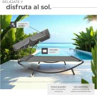 Tumbona Doble de Jardín, Tumbona de Playa con Sombrilla Plegable, Tumbona de Piscina para Dos, Tumbona de Jardín Exterior con 2 Ruedas y Cojines, Fácil Montaje, Interior y Exterior - Negro/Negro - details 19