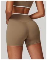 Pantalones cortos de Yoga cruzados de cintura alta, ajustados y Nude, pantalones deportivos de levantamiento de cadera de melocotón, pantalones de Fitness al aire libre para mujer - details 12