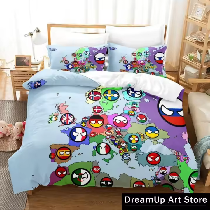Juego de Ropa de Cama 3D de Moda Estilo Countryball de Polonia Tamaño Rey y Reina - 1
