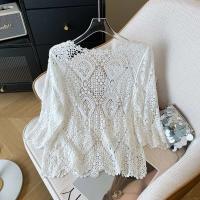 Cardigan de Crochet Transparente Manga Corta, Abrete, Tops Cortos de Punto, Cubierta de Bikini, Temporada de Festival de Playa Boho - details 5