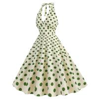 Vestido de péndulo con estampado de lunares y cuello retro estilo veraniego para mujer. - details 1