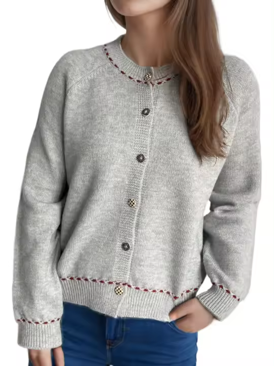 Ropa de mujer elegante de punto suelto con cuello redondo y manga larga a la moda para primavera y otoño - 1