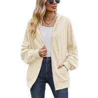 Otoño e Invierno nueva chaqueta de mujer suéter con capucha suelta de manga larga con bolsillo de Color sólido - details 1