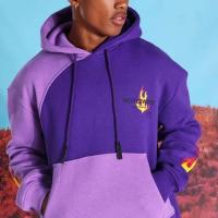 Diciembre 60% algodón 40% poliéster lana flameada corte y costura de bloques de color sudadera con capucha de dos colores para hombre estilo morado - details 7