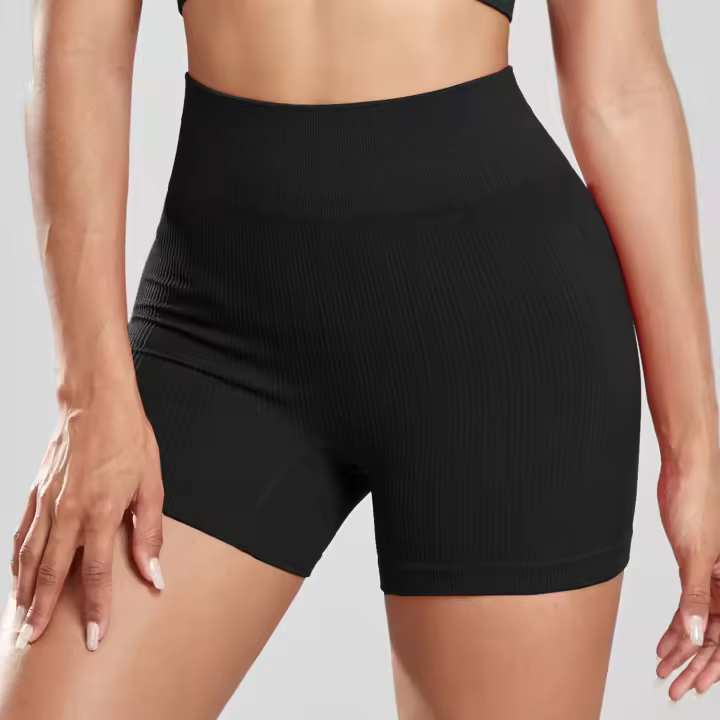 Pantalones cortos de yoga acanalados sin costuras para mujer, medias de motociclista de cintura alta, mallas deportivas ajustadas de entrenamiento elástico, ropa deportiva - 1