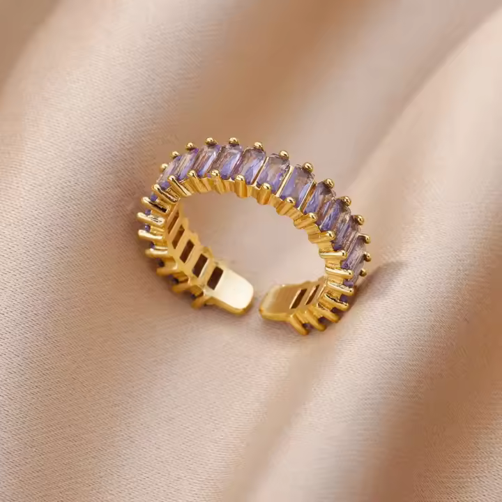 Anillo dividido de acero inoxidable dorado con circonita cúbica colorida para mujer, joyería de moda para fiestas y bodas retro bohemias, accesorios de regalo, regalo del día de la madre - 1