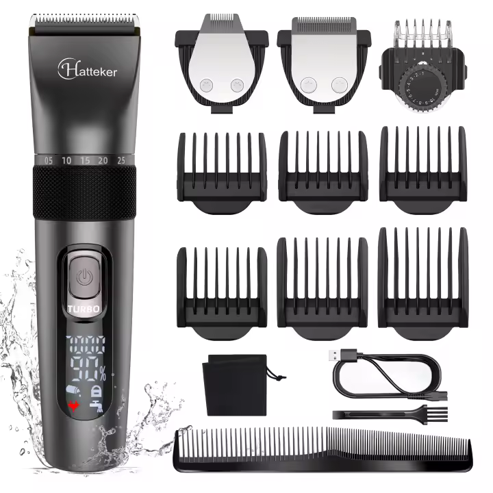HATTEKER-cortadora de pelo profesional para hombres, Kit de aseo impermeable para hombres, cortadora de pelo 3 en 1, máquina de corte de pelo con carga USB - 1
