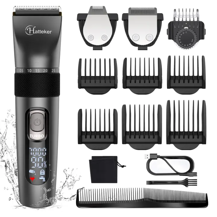 HATTEKER-cortadora de pelo profesional para hombres, Kit de aseo impermeable para hombres, cortadora de pelo 3 en 1, máquina de corte de pelo con carga USB - 1