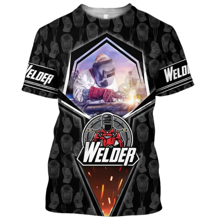 2024 Nueva camiseta 3d para hombre, camisa de soldador, ropa de trabajo para hombre, electricista, pantalón corto informal de gran tamaño, camisetas de manga, ropa informal de algodón de verano, Tops, jersey diario, ropa de trabajo para hombre, camiseta d - 1