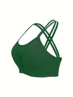 Sujetador De Cuello Redondo Hueco para Deportes, Transpirable, entrecruzado en la espalda, Cómodo, De Color Sólido, De alta elasticidad - details 2