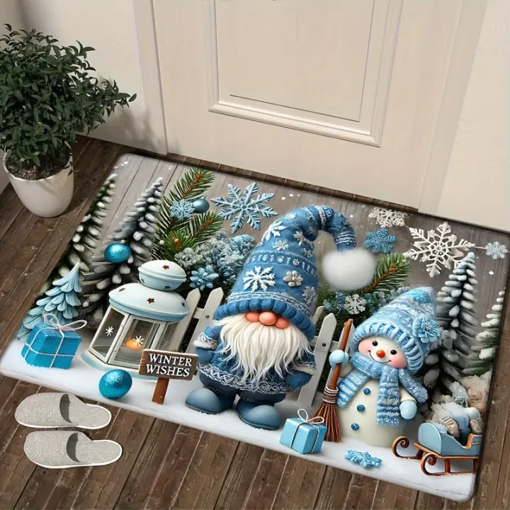 Felpudo enano de Navidad para puerta, alfombrilla absorbente antideslizante para baño, cocina, dormitorio, decoración del hogar - 1