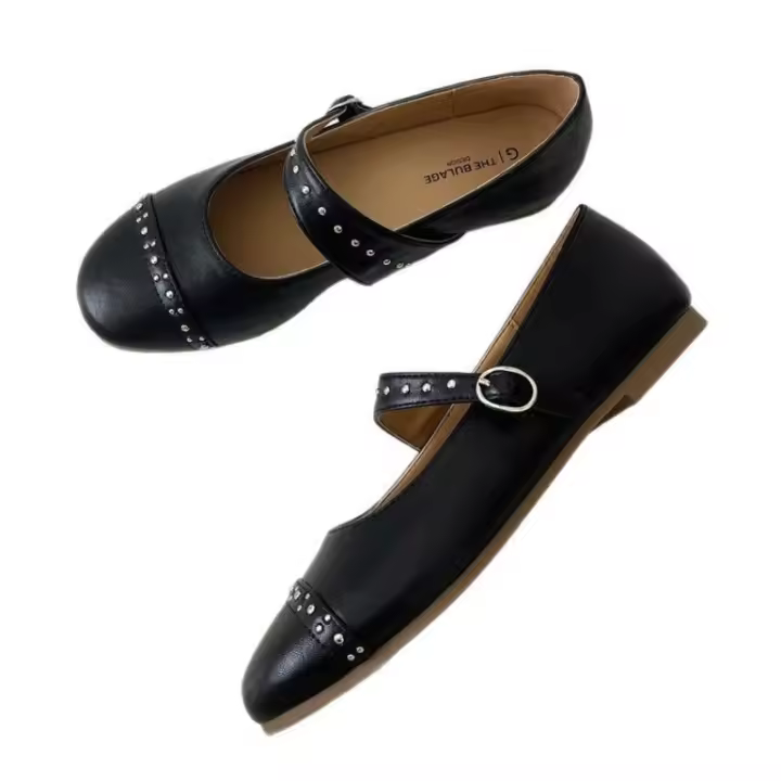 Nuevo nicho retro, cabeza redonda japonesa, zapatos individuales de suela plana, hebilla de una palabra grabada, zapatos individuales Mary Jane - 1