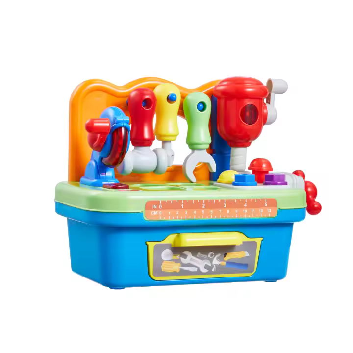 SucceBuy Juguete de banco de trabajo musical con sonidos y luces, juego de herramientas de aprendizaje educativo para niños pequeños de 2 años en adelante - 1