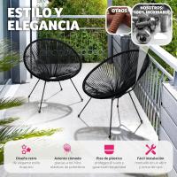 Juego de Sillas de Jardín Exterior Estilo Acapulco Resistente a la Intemperie, Polietileno para Cintas y Patas, Hasta 120kg Negro - details 5