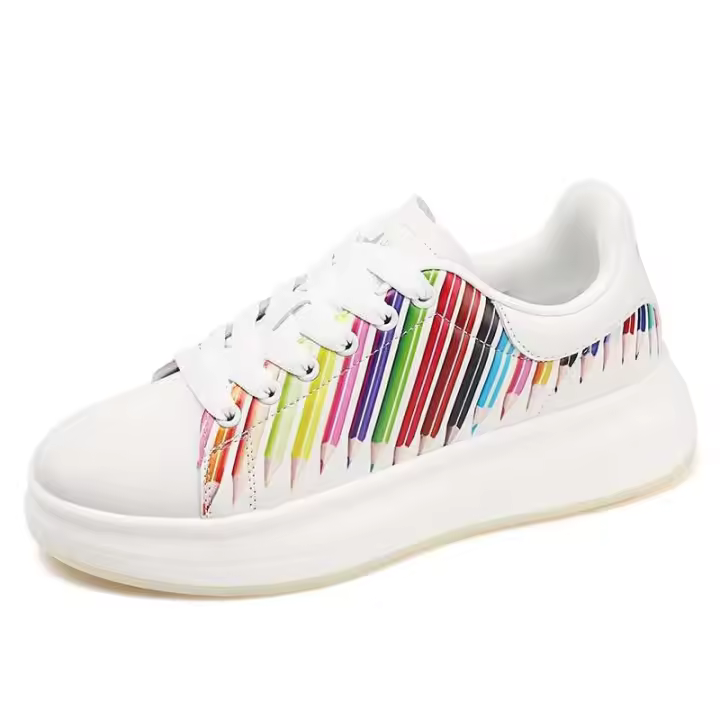 Nuevo zapato de arcoíris blanco de alta calidad para chicas jóvenes, zapatillas de diseñador de cuero Real con aumento de altura para hombre, personalizadas, 2025 - 1