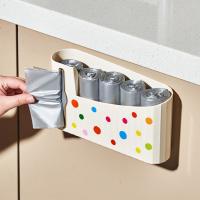 Soporte para bolsa de basura montado en la pared, estante de almacenamiento para bolsas de comestibles colgante para el hogar, dispensador de bolsas de basura sin perforaciones de gran capacidad - details 2