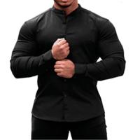 Camisa casual deportiva de manga larga para hombre, color sólido, delgada, ligeramente elástica, con botones - details 15
