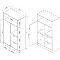 Mueble auxiliar de baño con 4 compartimentos, 2 cajones, armario midi con puerta, mueble bajo para dormitorio, aglomerado, tirador de metal. - details 5