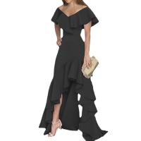Flamin A Vestido de noche irregular y elegante con volantes y cuello en V - details 7