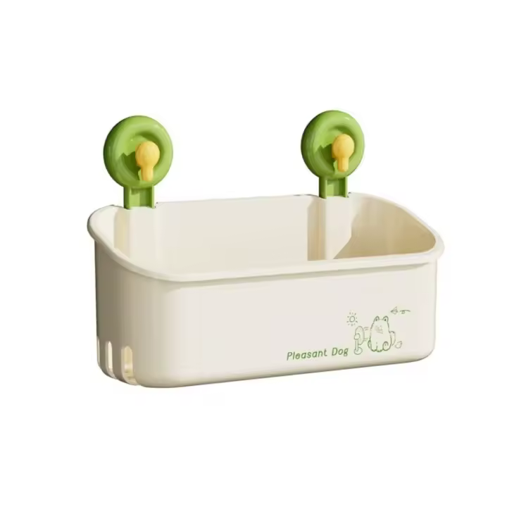 Estante de almacenamiento con ventosa de gran capacidad, estante de almacenamiento para baño montado en la pared, ahorro de espacio, soporte de carga fuerte con orificio de drenaje - 1