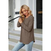 Camiseta de mujer con cuello redondo y botones lisos, ropa estética holgada para mujer, ventas baratas con mangas - details 21