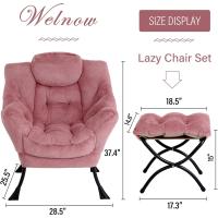 Silla perezosa con otomana, silla moderna con reposabrazos y bolsillo lateral, sillón de lectura con reposapiés para espacios pequeños, color verde afelpado - details 26