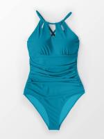 Bañador de una pieza para mujer, traje de baño de cuello alto con control de barriga para verano - details 2