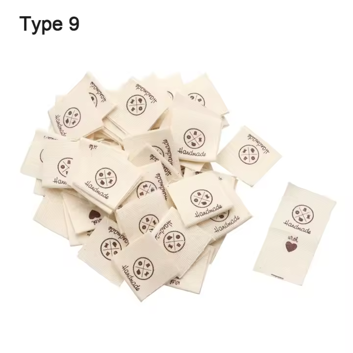 Tijeras de oveja con forma de corazón, etiquetas de tela con patrón de dibujos animados, hechas a mano con amor, accesorios de costura, 50 piezas - 1