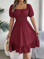 Elegante Vestido de Verano 2024 para Mujeres Cuello Cuadrado Corto Mangas Cortas con Volante - details 30