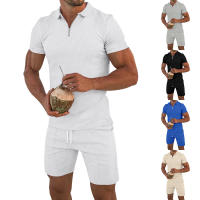 Verano de los hombres nuevo conjunto de pantalones cortos de manga corta Conjunto de manga corta Polo con cremallera de solapa para hombres europeos y americanos - details 2