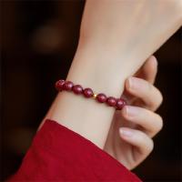 Pulsera de cuentas de piedra Natural para mujer, cuentas de Color rojo y dorado de cinabrio de la suerte, joyería de fiesta, regalo de buena suerte - details 0