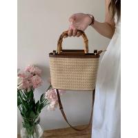 Bolsos de Viaje Hechos a Mano para Mujer Bolsos Cruzados de Verano de Paja con Asa de Madera - details 0