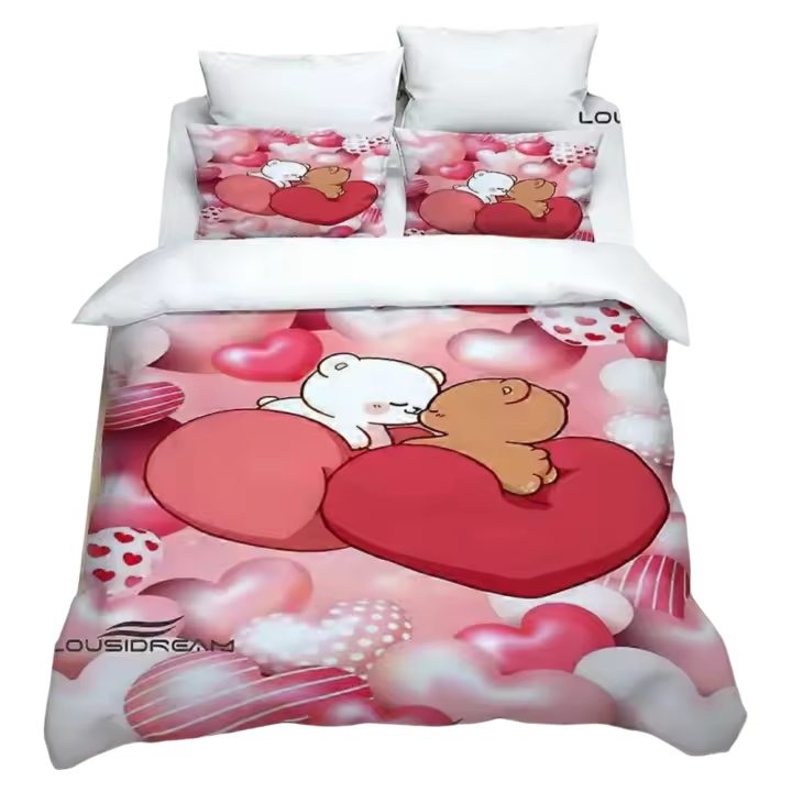 Exquisito Juego de Ropa de Cama Impresa de Oso Lindo Conjunto de Cama de Lujo con Funda de Edredón y Cojín de Comodidad Regalo de Cumpleaños Perfecto - 1