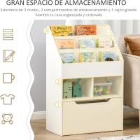 Mueble Libre para Niños 3 Compartimentos, 2 Cubos y Cajón Móvil 4 Ruedas Blanco - details 7