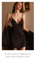 Grandeur Plus Size Sexy Color sólido Encaje Bordado Bata Cardigan Vestido de corte bajo Conjunto de ropa de descanso - details 9