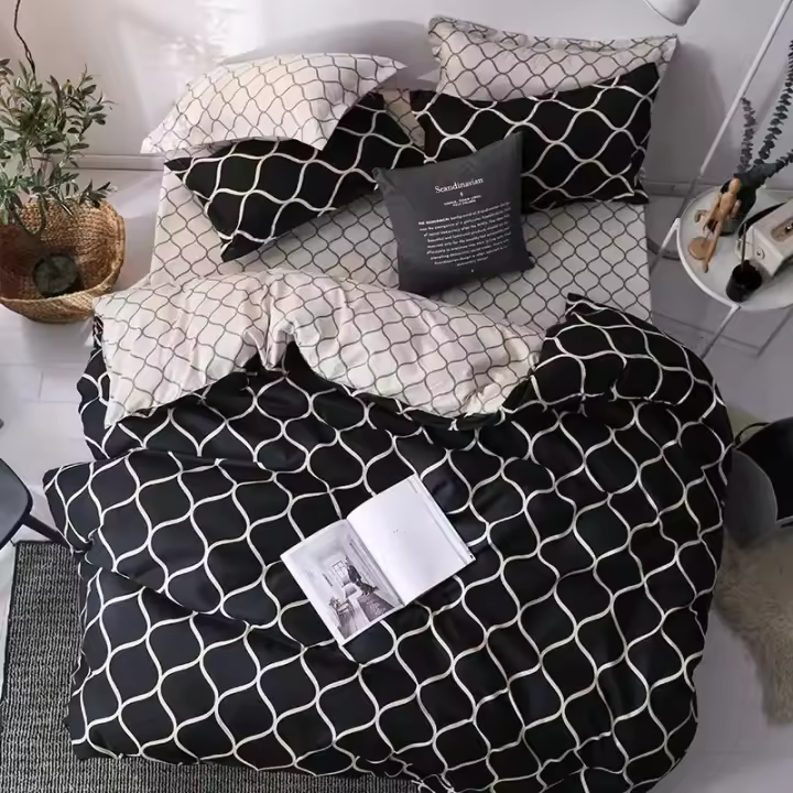 Juego de Ropa de Cama de Lujo Moderno para Pareja Negro con Funda de Almohada para Cama Doble Queen/King y Cama Individual Conjunto de 3 Piezas - 1