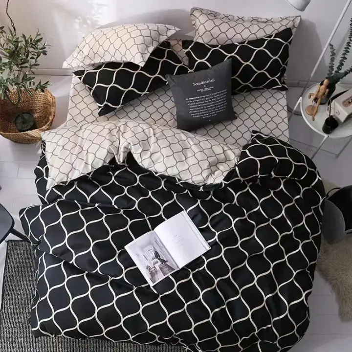 Juego de Ropa de Cama de Lujo Moderno para Pareja Negro con Funda de Almohada para Cama Doble Queen/King y Cama Individual Conjunto de 3 Piezas - 1