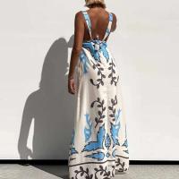 Vestido de Fiesta de Verano con Lazo de Encaje Trasero Vestido de Noche Elegante con Estampado de Plantas para Mujeres Casuales - details 3