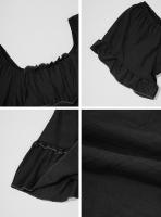 2025 primavera y verano estilo de vacaciones de ocio europeo y americano color sólido borde de hongo vestido de manga corta falda corta para mujer - details 27