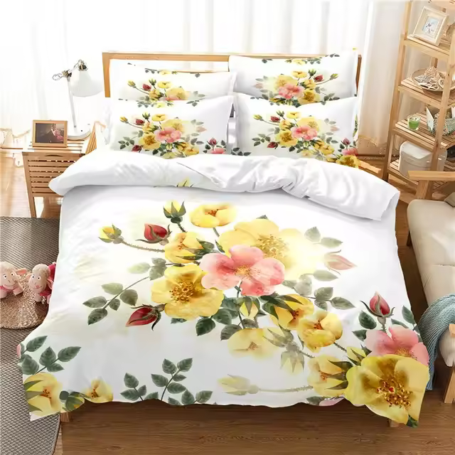 Juego de Ropa de Cama de Boda de San Valentín 3D con Flores y Corazón de Rosas Tapa de Edredón de Lujo para Reina y Doble Tamaño Funda de Almohada Personalizada 2/3 Piezas - 1