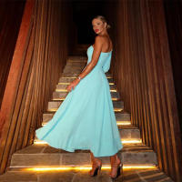 Vestido MIdi de manga larga con hombros descubiertos para mujer, elegante vestido con espalda descubierta - details 8