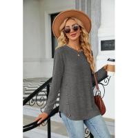 Camiseta de mujer con cuello redondo y botones lisos, ropa estética holgada para mujer, ventas baratas con mangas - details 2