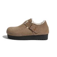 Zapatos de nieve de gamuza de suela gruesa de invierno de felpa para mujer para mulas al aire libre, zuecos de madera esponjosos suaves y cálidos para mujer - details 4