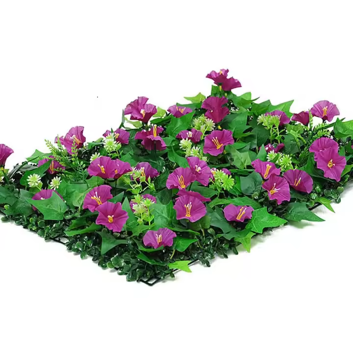 Panel de pared de plantas artificiales Morning Glory, fondo artesanal, paneles de pared de plástico para césped de 60x40cm, realistas, resistentes a los rayos UV - 1