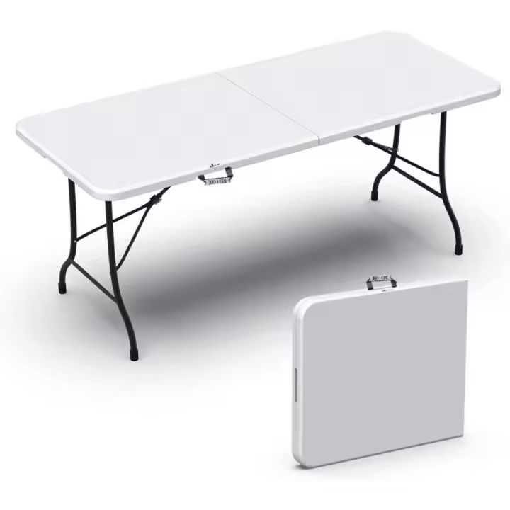 180 x 75 cm, Mesa Plegable Multifuncional Mesa de Fiesta con Asa de Transporte, para Jardín, Terraza, Balcón, Blanco - 1