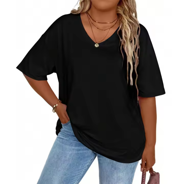 Camiseta de manga corta para mujer, ropa de talla grande, Tops informales a la moda - 1