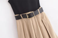 Elegante Vestido Largo Plisado sin Mangas con Cinturón para Mujer - details 4