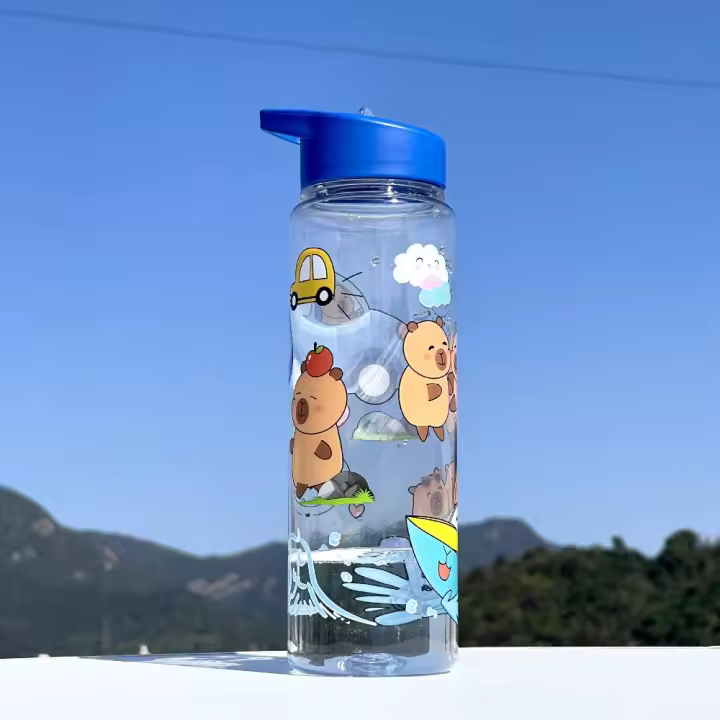 Conveniente botella de agua de 800ml, taza con pajita a prueba de fugas impresa Capybara, taza deportiva portátil de gran capacidad para viajes al aire libre - 1