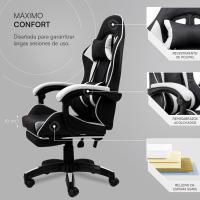 Gaming con Respaldo Ergonómico Inclinable y Altura Ajustable, Silla de Oficina con Soporte Lumbar, Acolchado y Reposapiés Extraíble, Negro, 58x66x114-124 cm - details 19
